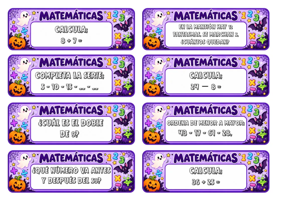Primeras tarjetas de Matemáticas