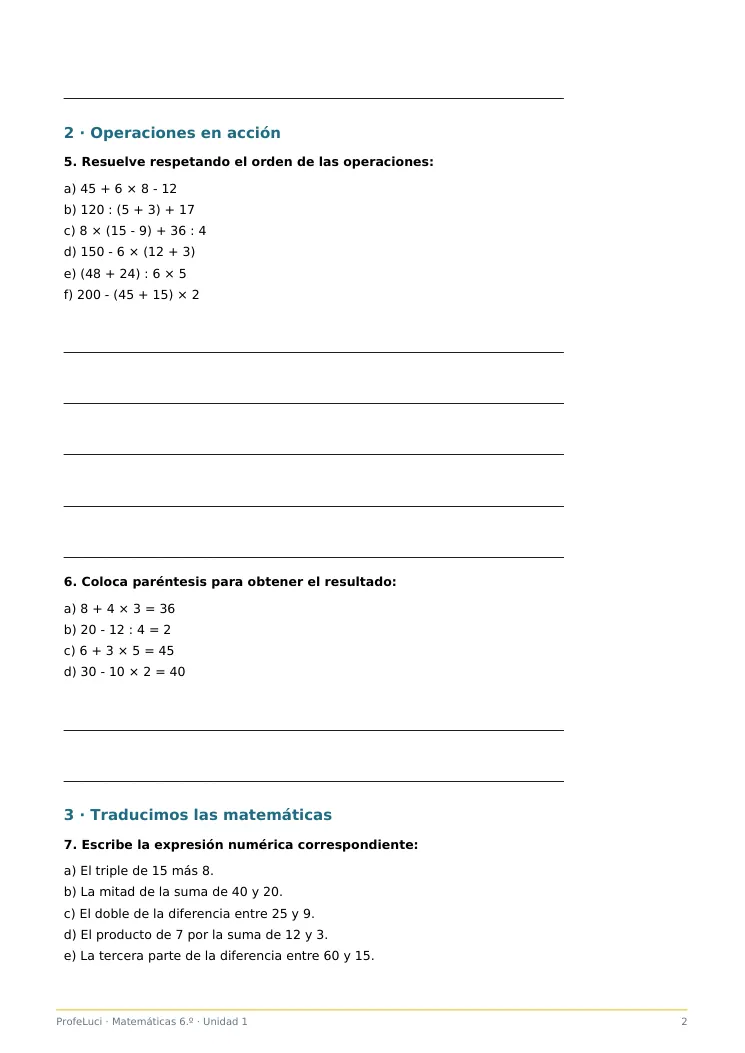 Vista previa de ejercicios de Matemáticas de 6.º, página 2 de 5