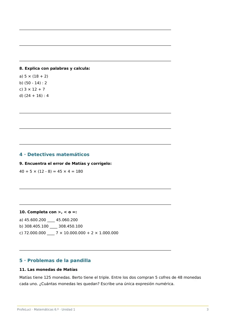 Vista previa de ejercicios de Matemáticas de 6.º, página 3 de 5