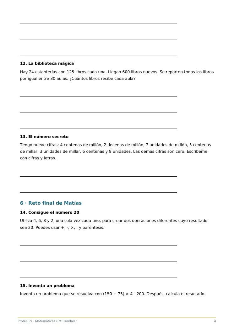 Vista previa de ejercicios de Matemáticas de 6.º, página 4 de 5
