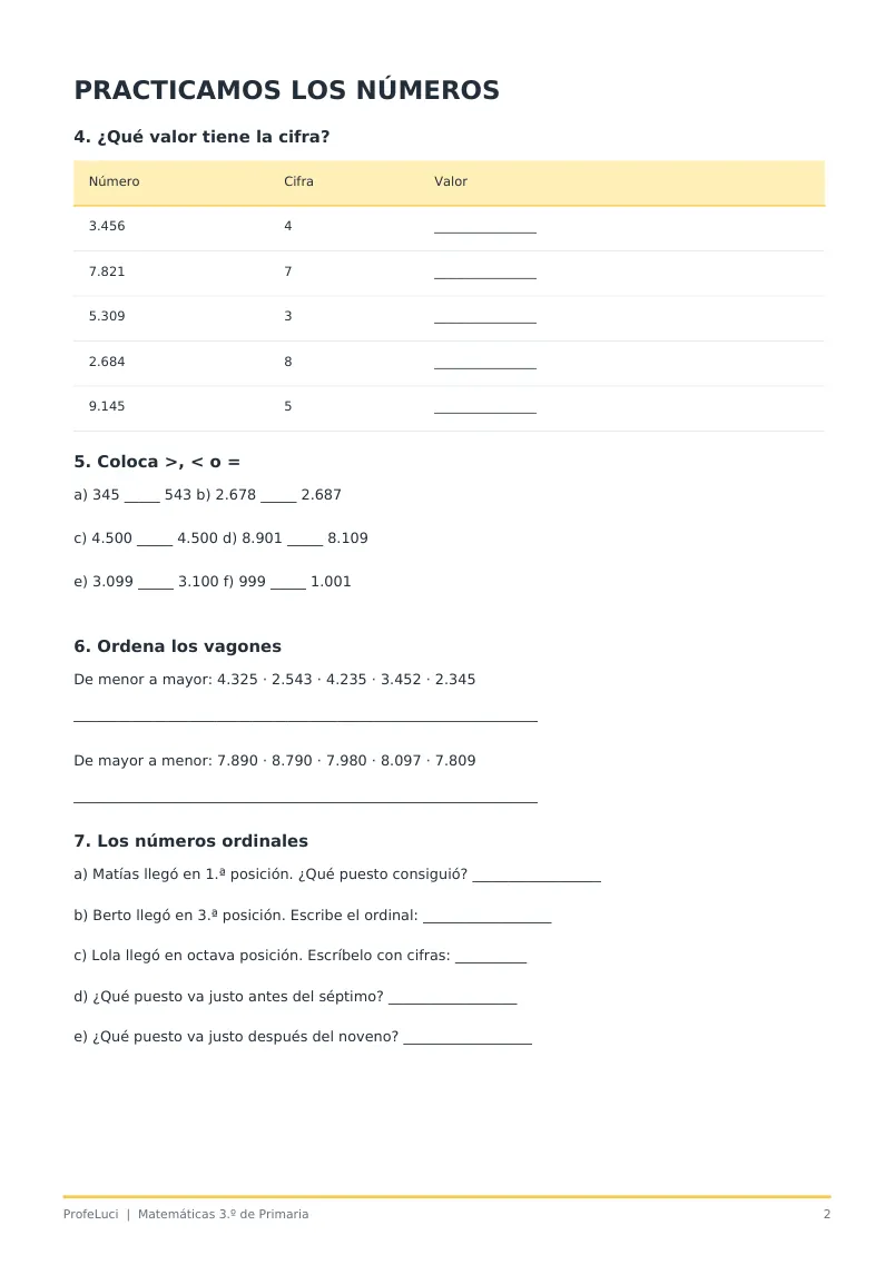 Vista previa de ejercicios de Matemáticas 3.º, página 2 de 3