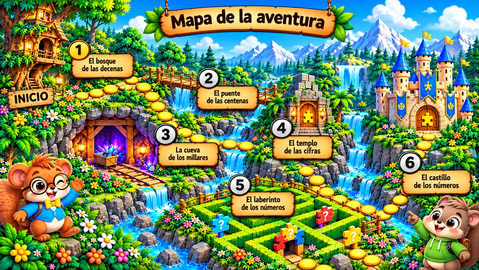 Mapa oficial horizontal con seis mundos
